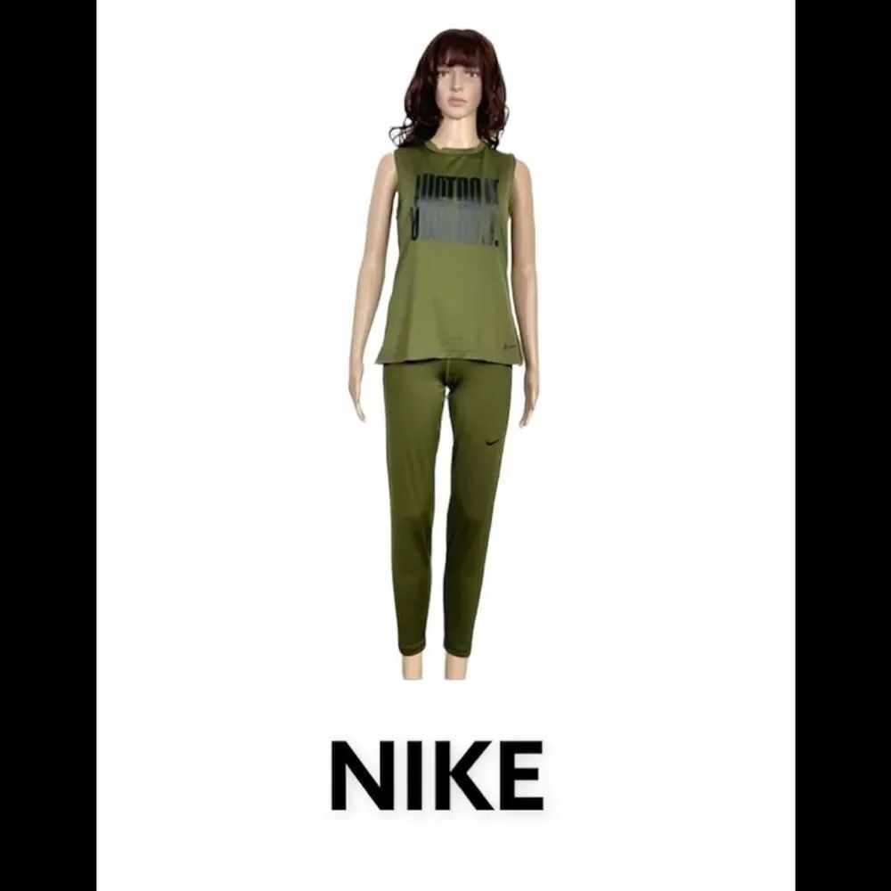 Nike Just Do It Army Green Black Muscle Tank Leggings Matching Set M
